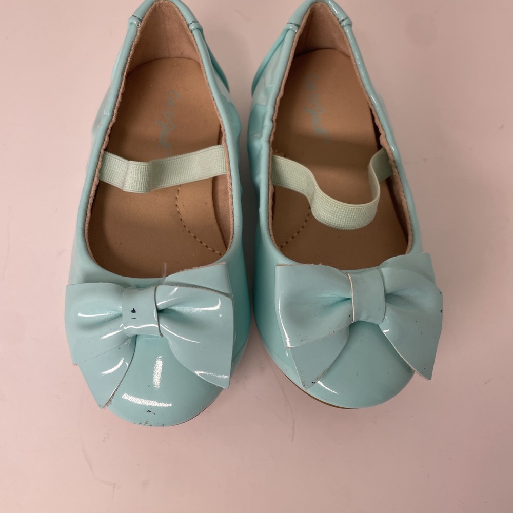 Cat and Jack Carrie Patent Leather Turquoise Flats Bow‎ Toddler Size 6